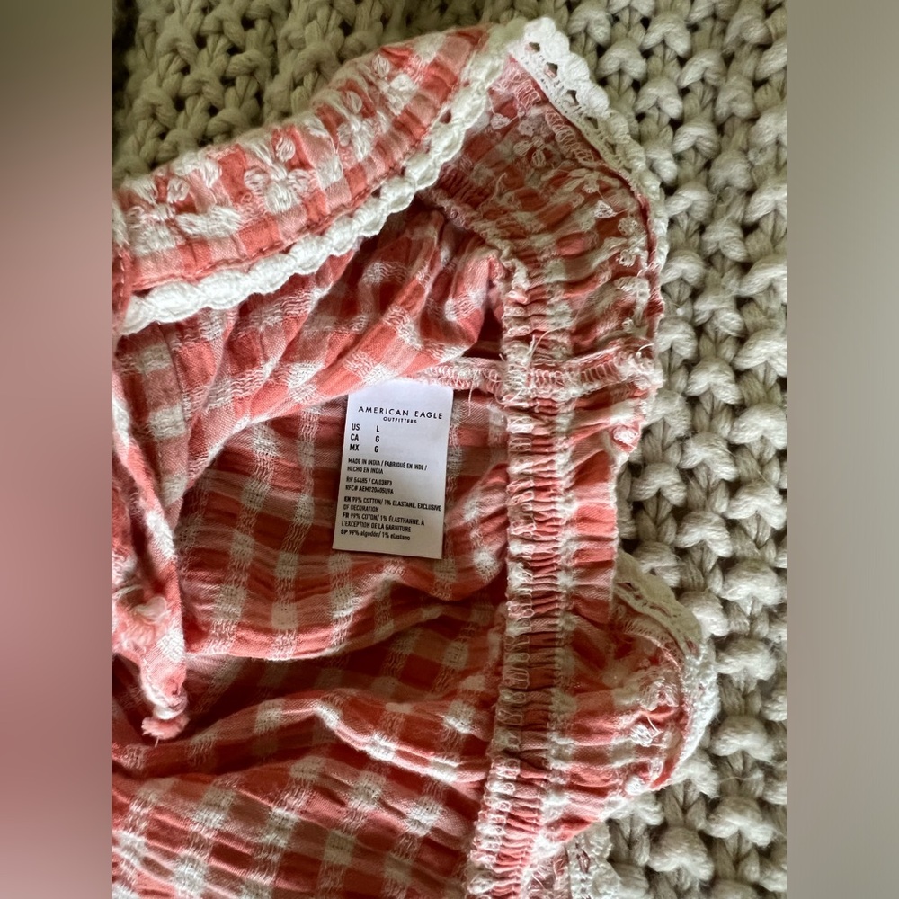 American Eagle Gingham Button Down Crop Top With … - image 2